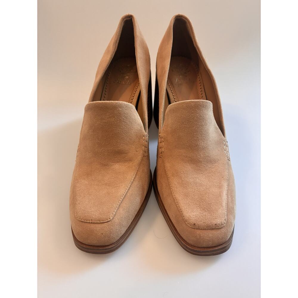Vince Camuto Celsi Block Heel Loafers Tan Beige Suede Closed Toe 9.5 - Picture 2 of 4
